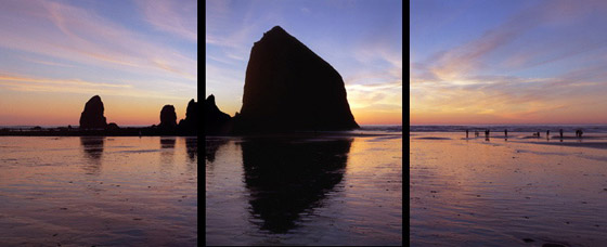 Beachcombers Near Haystack Rock at sunset; location for the film: The Goonies
